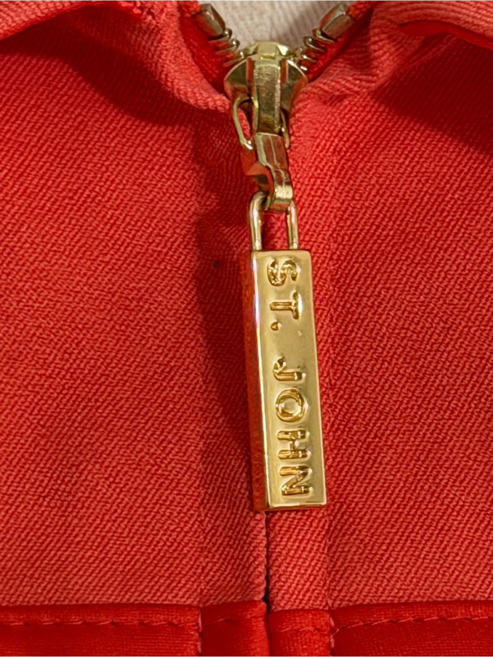 ST. JOHN SPORT Coral Orange Zip Front Stretch Jacket Blazer L Work Jean Casual - Picture 7 of 11